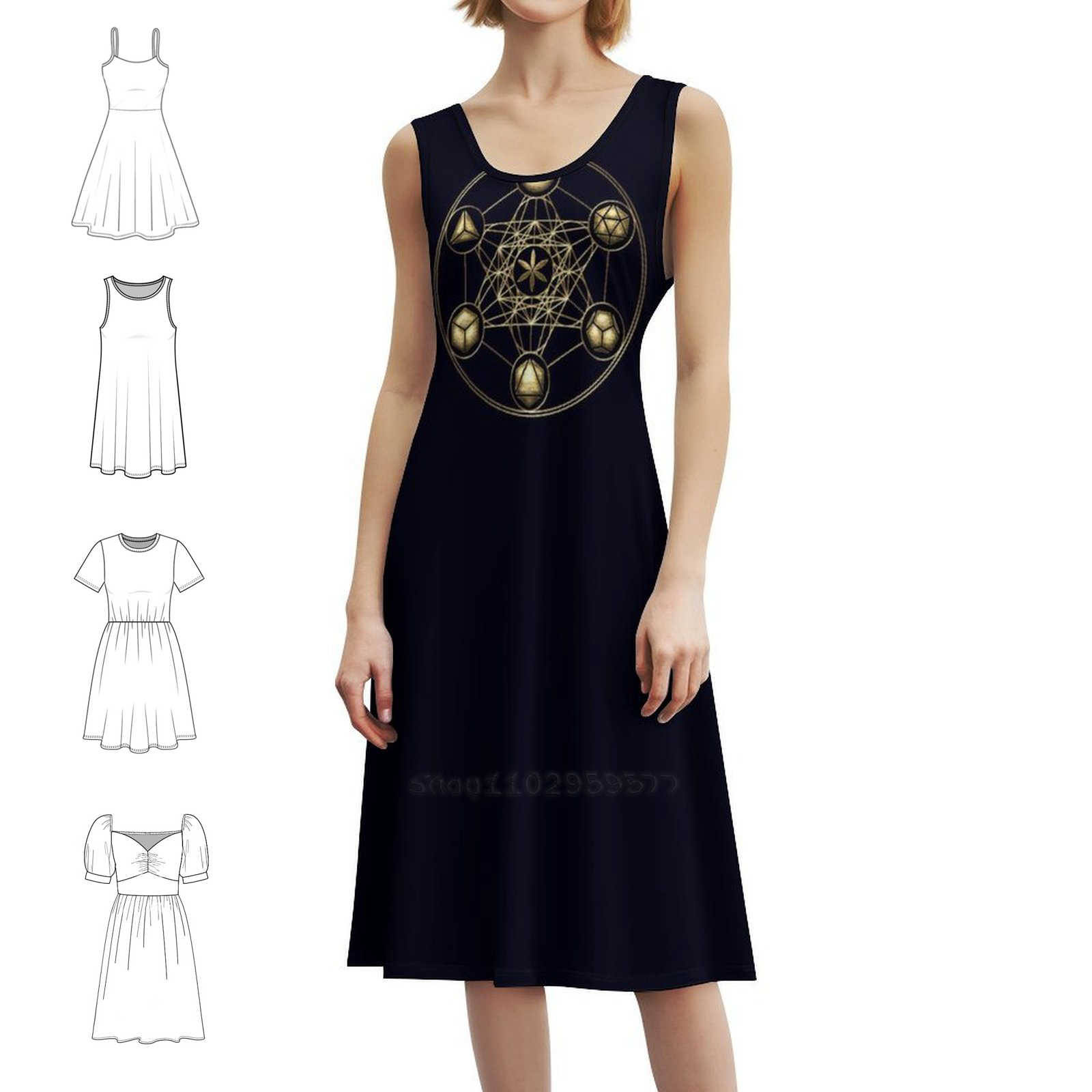 Women Fashion Gown - Platonic Solid Metatrons Cube Flower Of