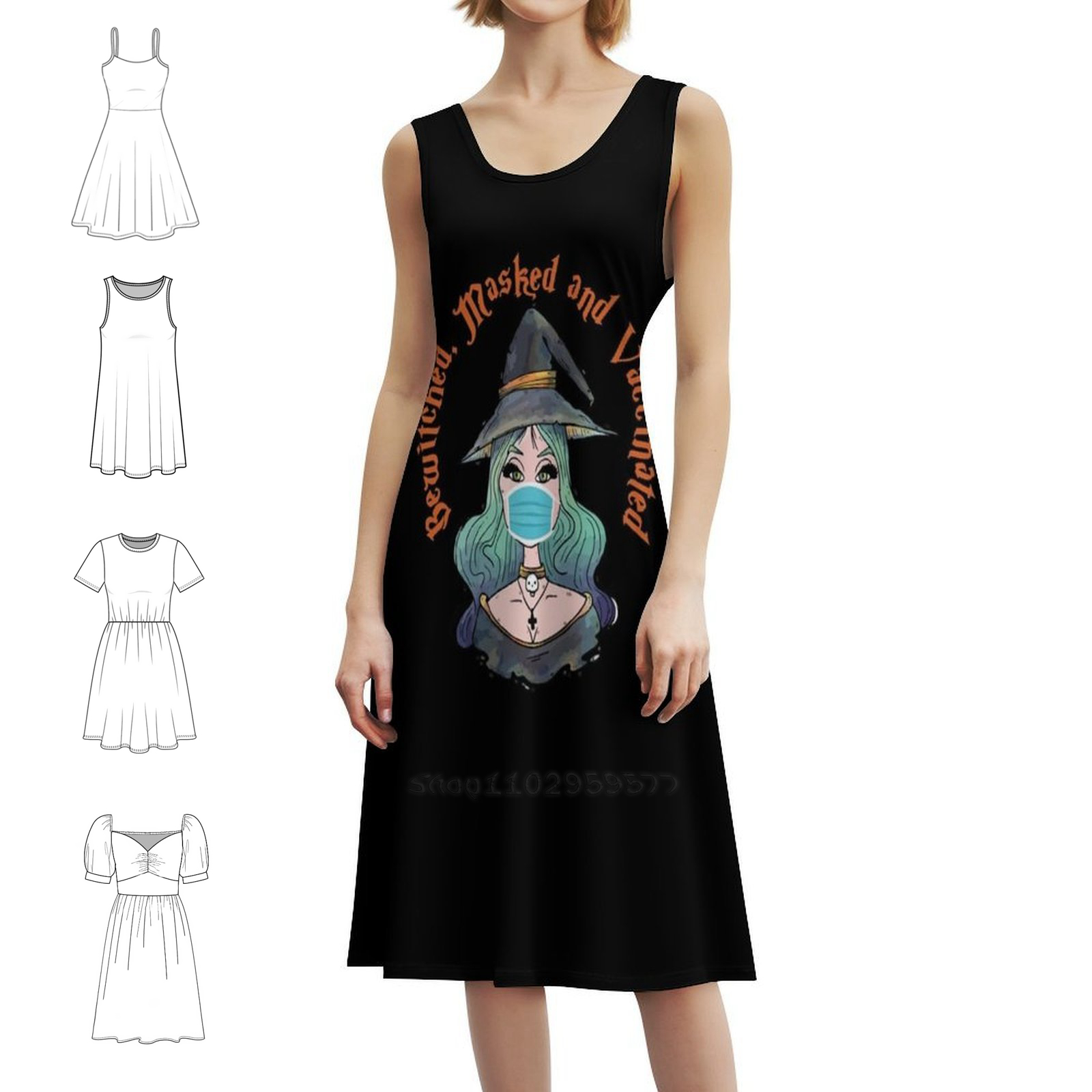 Smocked Dress Women - Regalo del día, divertidas brujas vacunadas,