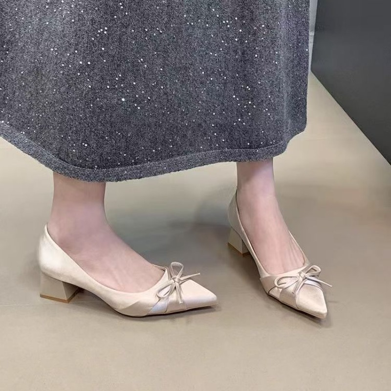 Women Fashion Heels - Zapatos individuales Retro de longitud media,