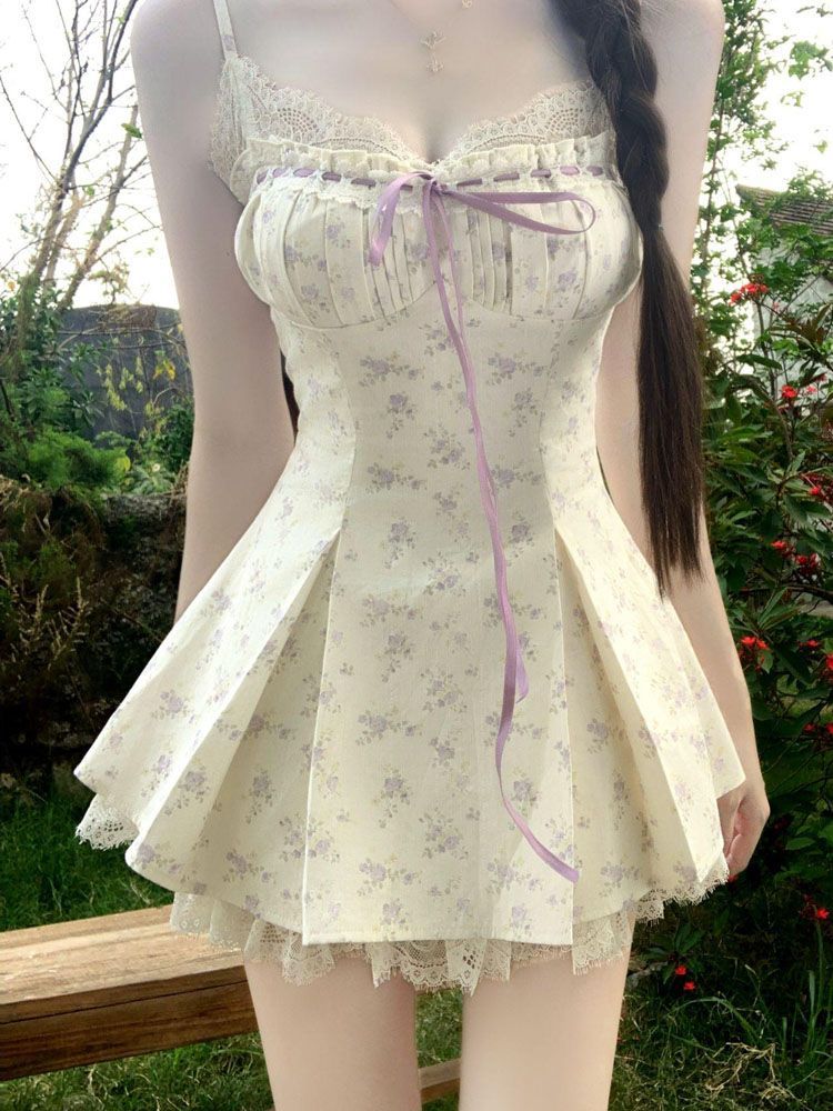 Ruched Dress Mini - Vestido de tirantes de diseño coreano