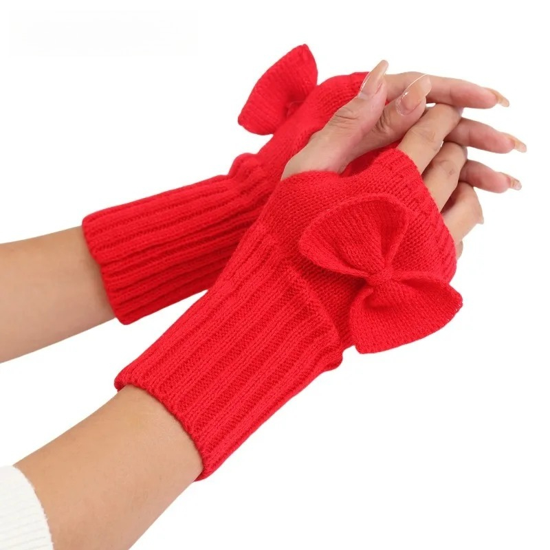 Women'S Fashion Gloves - Guantes sin dedos con lazo tejido