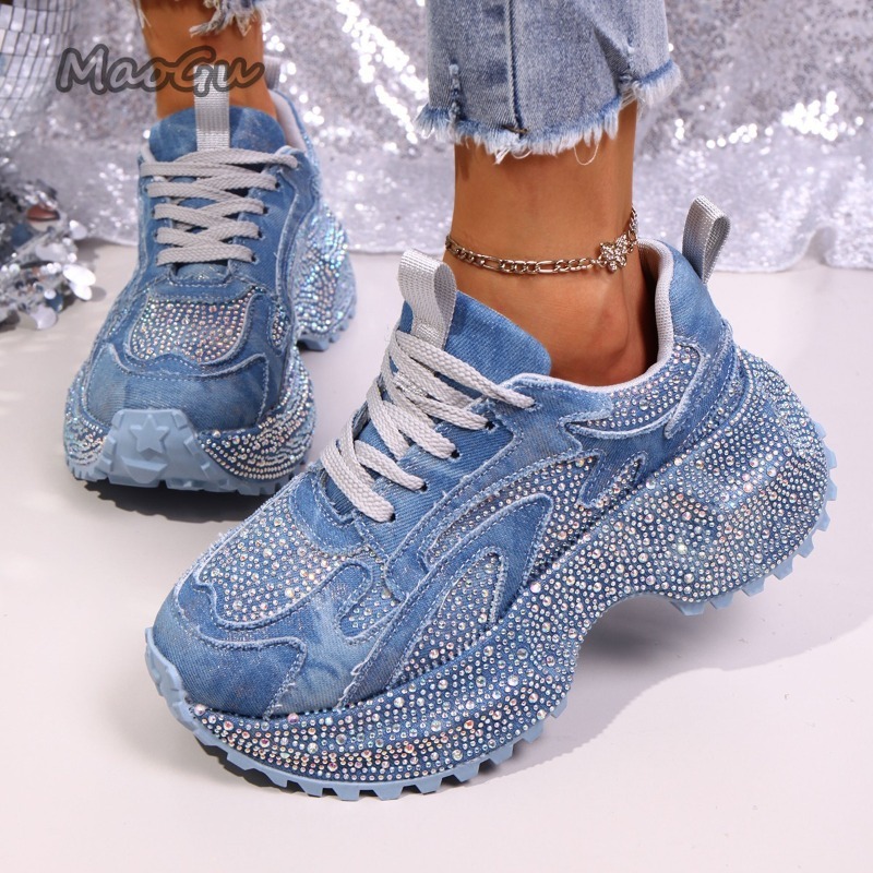 Women'S Fashion Gym Shoes - Zapatillas gruesas con diamantes de imitación