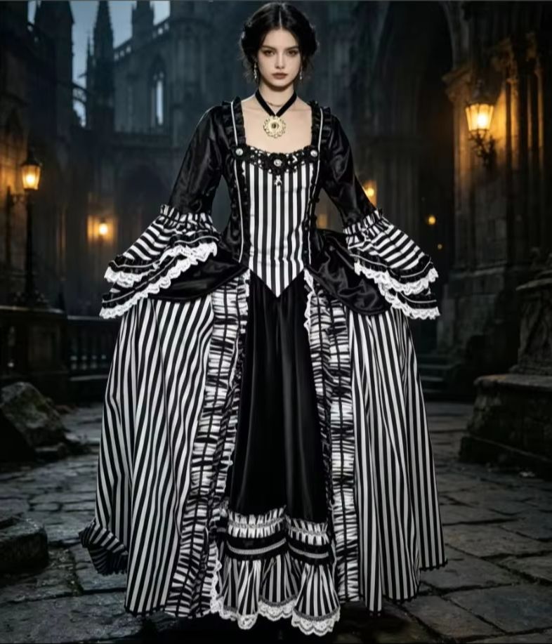 Women Fashion Gown - Vestido a rayas en blanco y