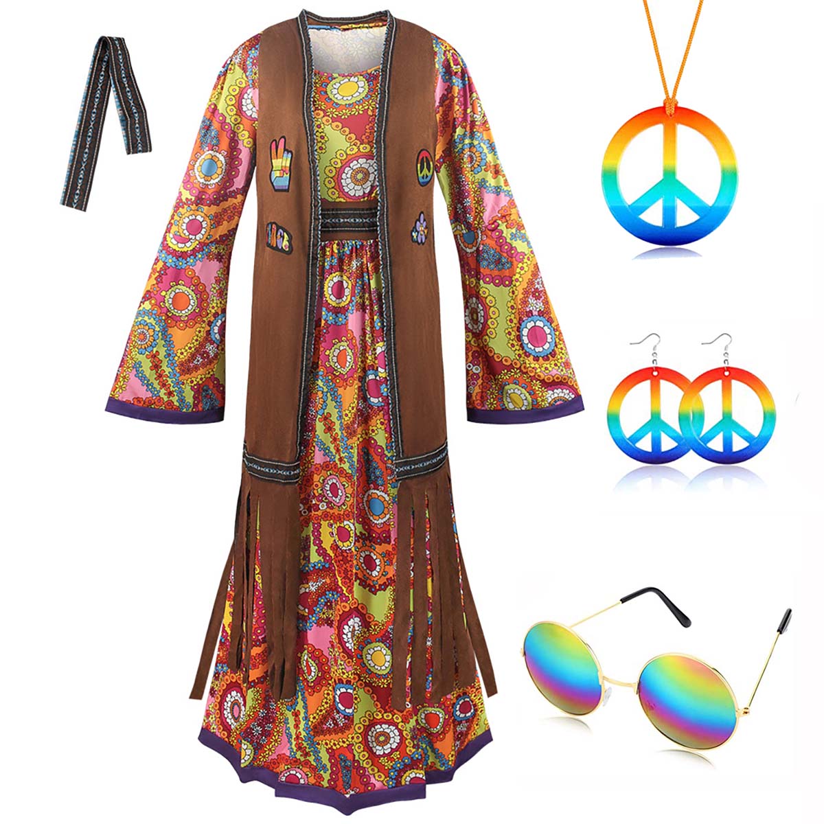 Women'S Fashion From The 70S - Conjunto de disfraz hippie retro de
