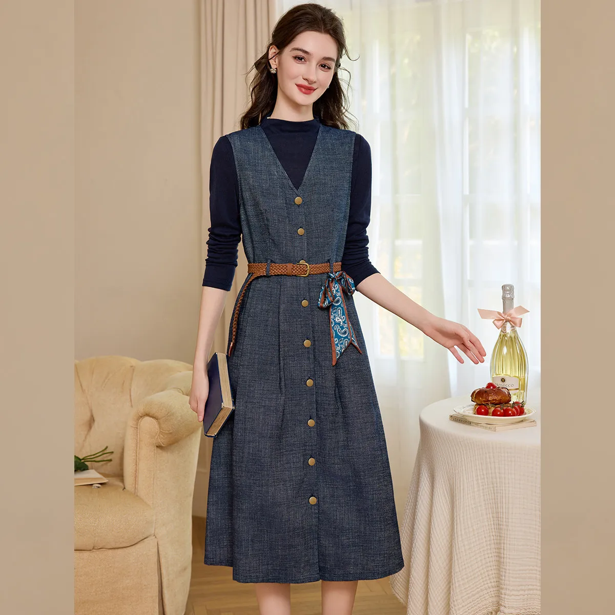 Conjunto de Top y Vestido con  - Belted Shirt Dress reseña y precio