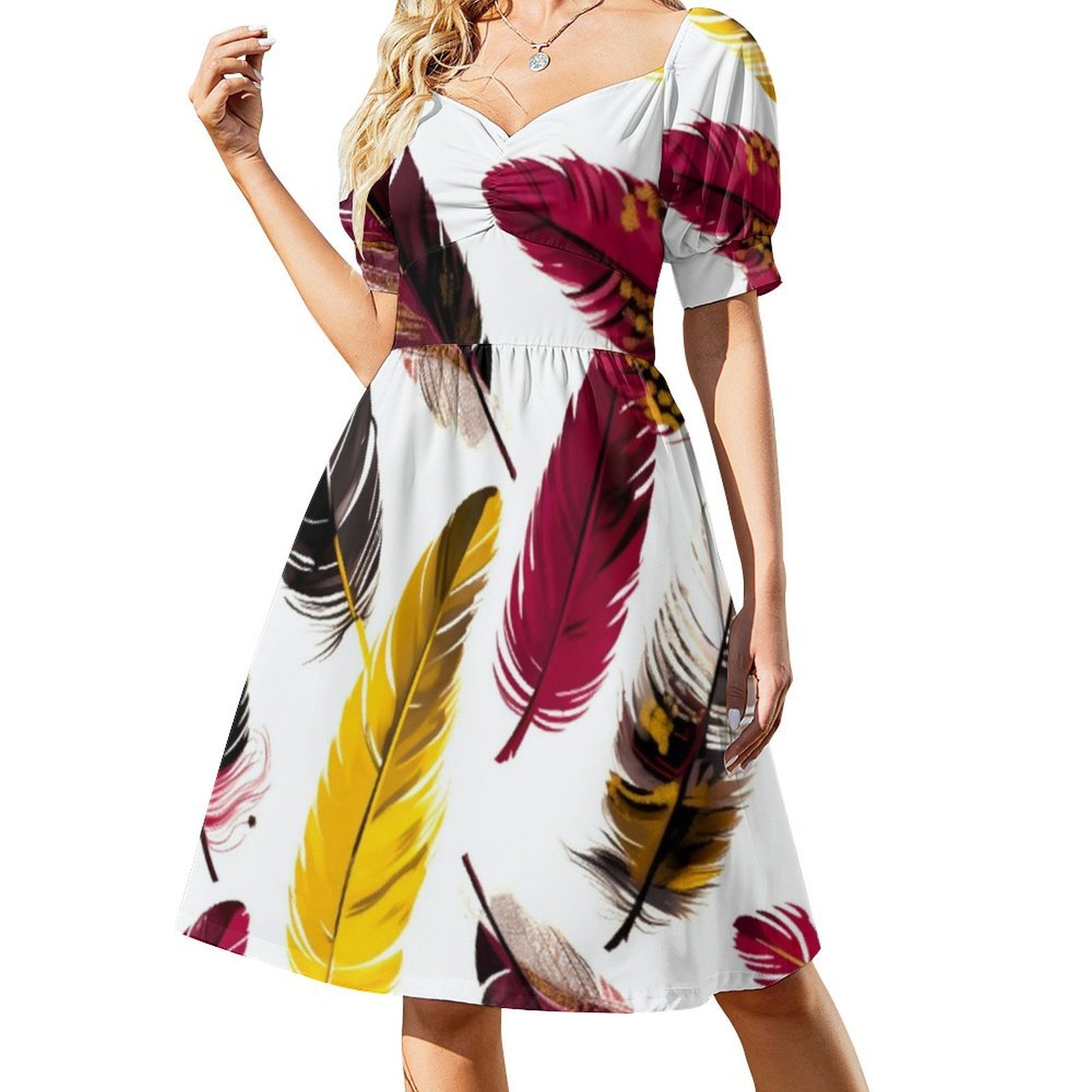 Plumas-rosa marfil oro negro 3 - Smocked Dress Women reseña y precio