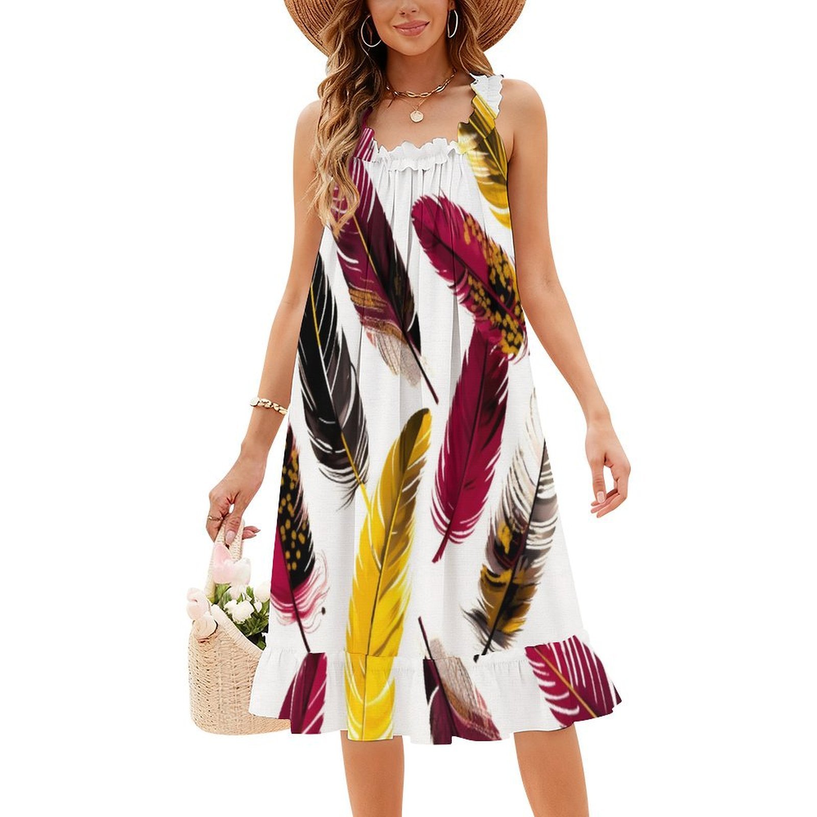 Plumas-rosa marfil oro negro 3 - Smocked Dress Women reseña y precio