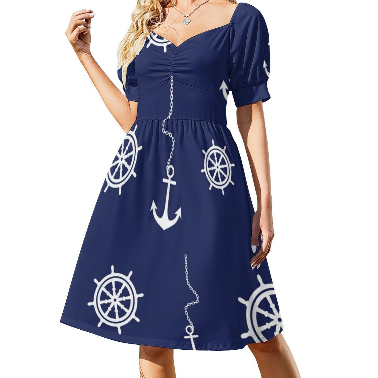 Pattern-Navy And White Anchors - Women Fashion Gown reseña y precio