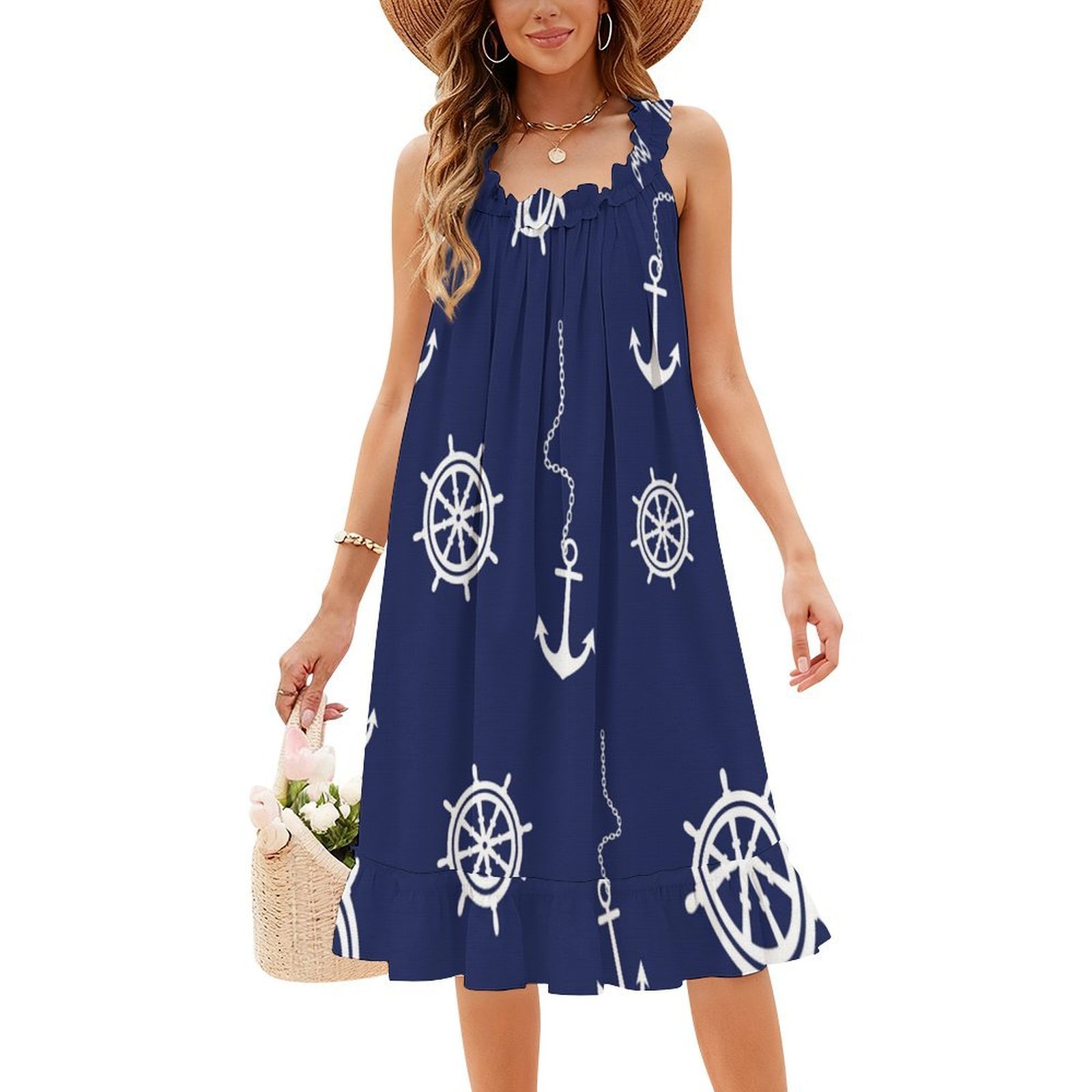 Pattern-Navy And White Anchors - Women Fashion Gown reseña y precio