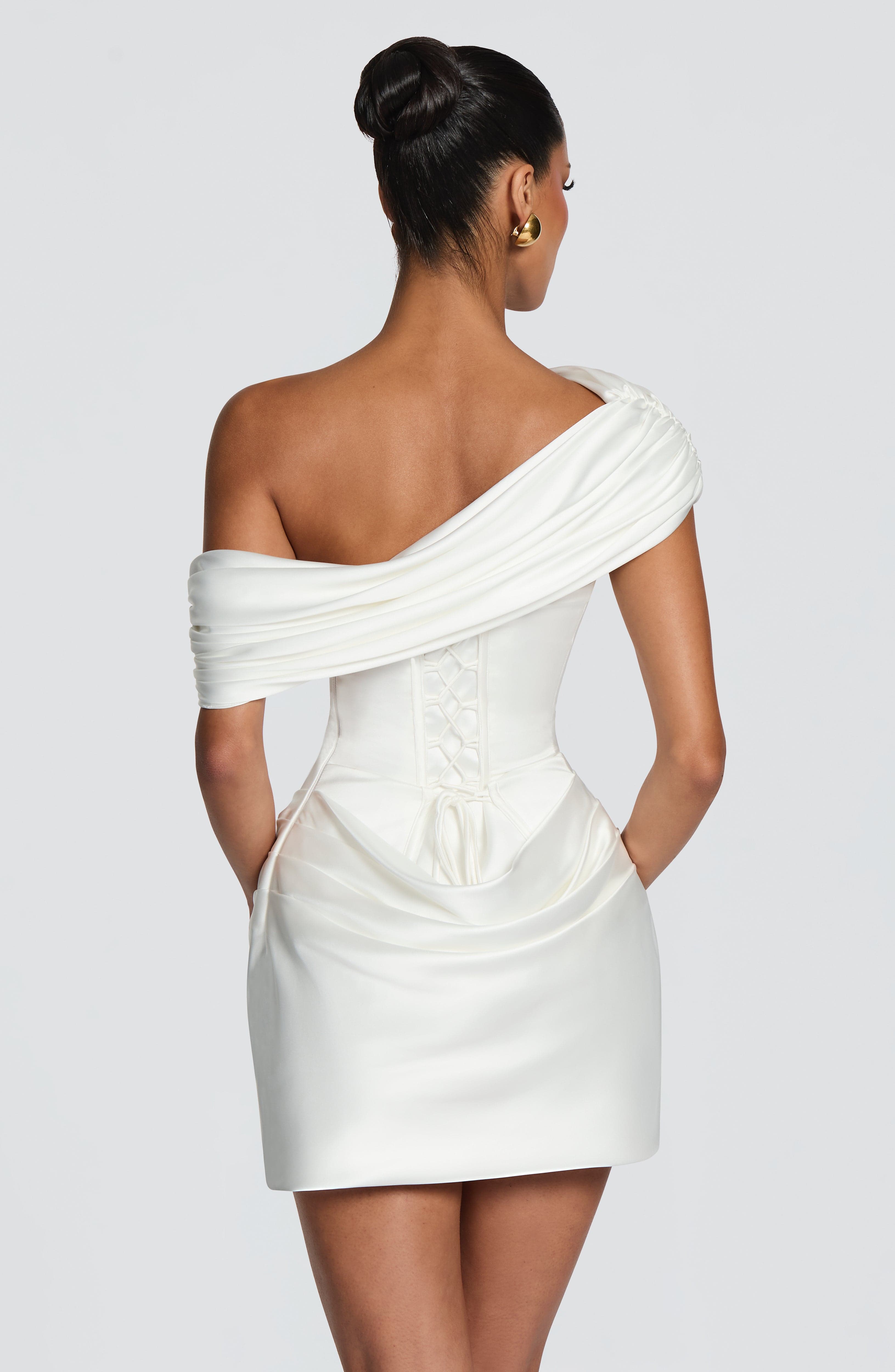 Vestido Mini de Satén Blanco d - Ruched Dress Mini reseña y precio