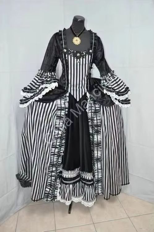 Vestido a rayas en blanco y ne - Women Fashion Gown reseña y precio