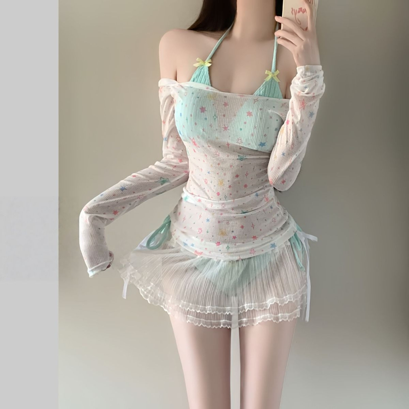 Conjunto de bikini de manga la - Women Fashion Korean reseña y precio