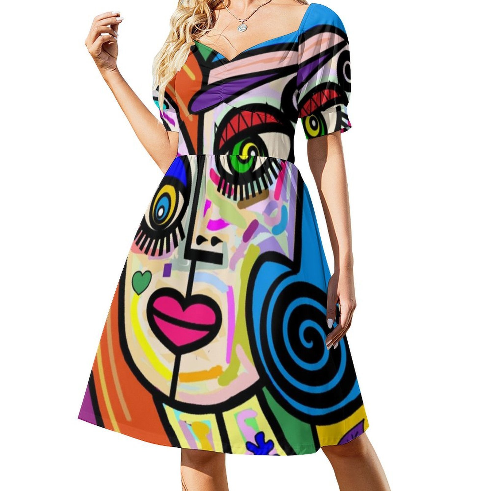 Funky señoras cara abstracta N - Smocked Dress Women reseña y precio